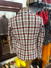 Load image into Gallery viewer, T-Jacket Black, white &amp; red Cotton Blend Plaid crinkle Blazer, Size M
