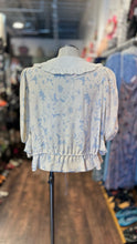 Load image into Gallery viewer, Laurence Bras light blue &amp; beige Viscose Floral Drawstring &amp; Collar Detail Top, Size 36
