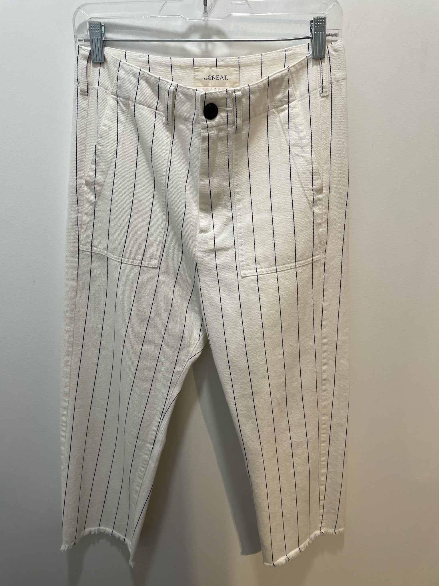 The GREAT offwhite&blue Cotton Pinstripe Hem detail Pant, Size 26