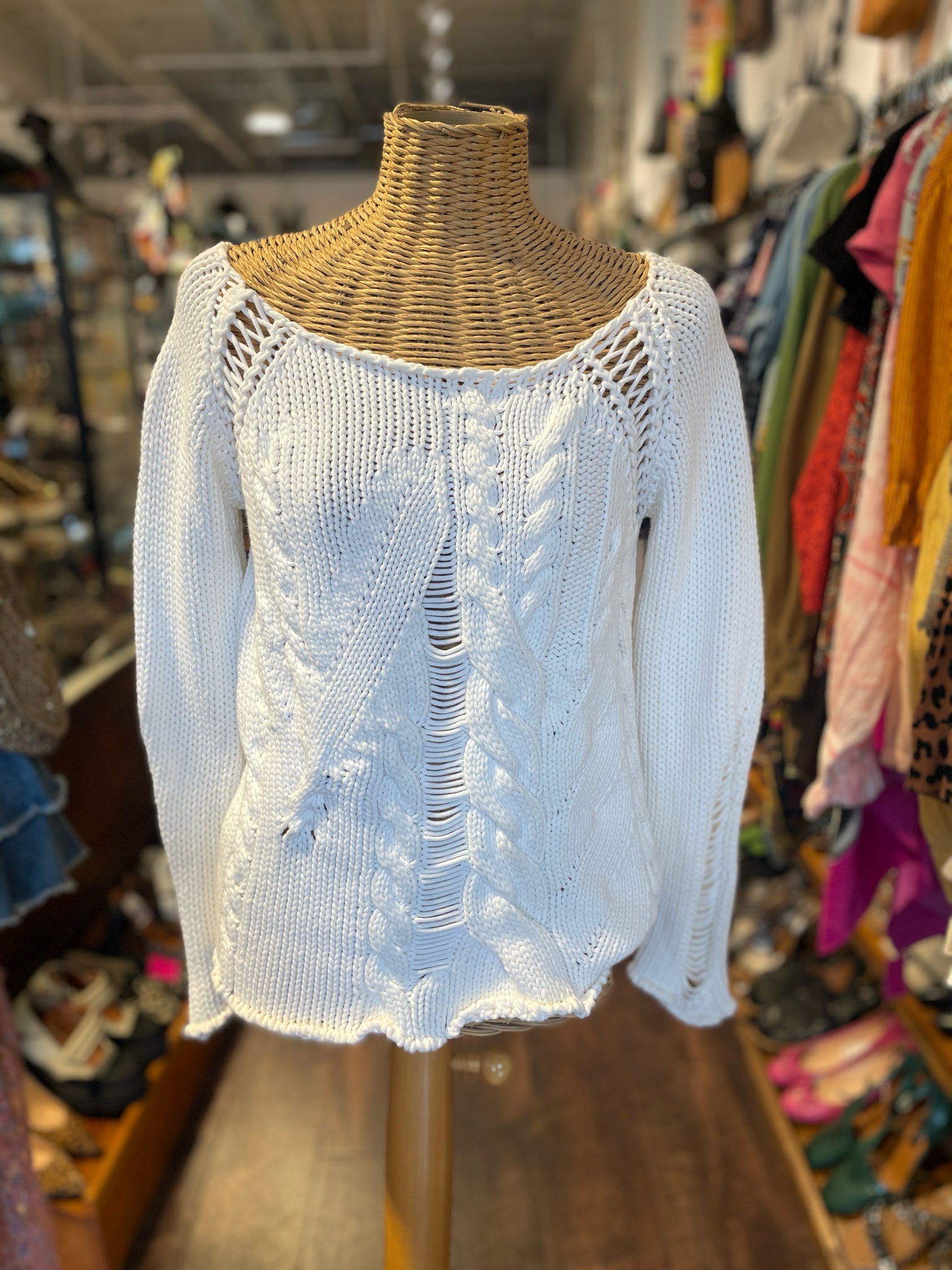 Crea Concept Ivory Cotton Blend boat neck Sweater, Size 38