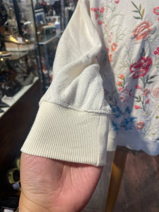 Johnny Was Cream Cotton floral embroidered Sweater, Size S