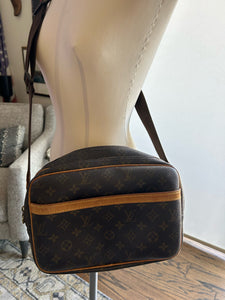 Louis Vuitton Brown Leather Logo Messenger style Purse, Vintage AS IS
