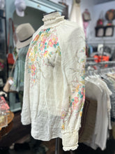 Load image into Gallery viewer, zimmermann bone &amp; multi Ramie Floral sheer long sleeve Top, Size 0=XS
