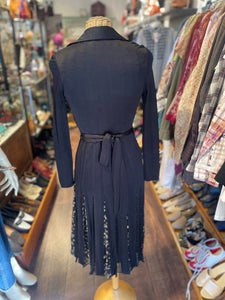 Diane Von Furstenberg Black Cotton & Silk floral & glitter wrap dress Dress