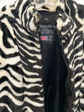 Load image into Gallery viewer, Lilli Ann Black &amp; White acrylic &amp; cotton Zebra Print w/zipper front Leather accent VINTAGE Coat, Size M/L
