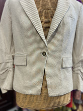 Load image into Gallery viewer, Veronica Beard White &amp; beige Cotton Blend Stripe Blazer cinched sleeves Jacket
