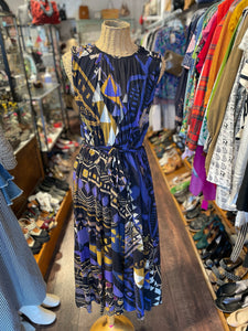 FUZZI Blue, Black & Multi polyamide nylon Abstract Sleeveless Belted Dress, Size M