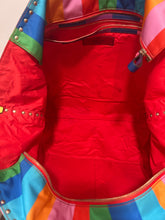 Load image into Gallery viewer, Valentino multi color Nylon Checkered Large Tote W/Gold Studs, AS IS
