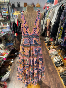 FARM Rio Pink & Blue Cotton Floral Halter NWT Dress, Size M