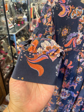 Load image into Gallery viewer, Johnny Was navy &amp; orange Silk Floral v neck short sleeve Dress, Size S
