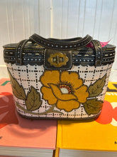 Load image into Gallery viewer, Isabella Fiore Black and white Leather Floral hand bag, Vintage
