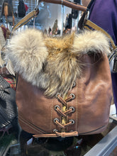 Load image into Gallery viewer, Coach Chestnut Leather W/lace up &amp; coyote fur detail RARE Purse
