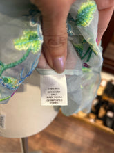 Load image into Gallery viewer, Erica Tanov Teal Silk Floral embroidery shortsleeve sheer Top, Size 2=M
