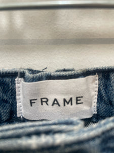FRAME Blue Cotton Blend pleated barrel leg Jeans, Size 31