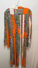 Load image into Gallery viewer, Tory Burch orange &amp; blue Viscose mixed Long sleeve midi Dress, Size 10
