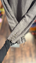 Load image into Gallery viewer, J. Morgan Puett Grey Silk &amp; Linen lace front Longsleeve Dress
