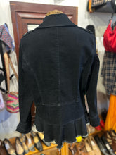 Load image into Gallery viewer, Samuel dong Black Cotton Blend Distressed frilly trim Jacket, Size L
