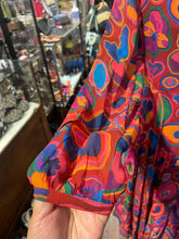 Load image into Gallery viewer, FARM Rio red, blue, orange viscose &amp; modal fun shapes Long sleeve Dress, Size S
