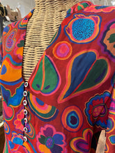Load image into Gallery viewer, FARM Rio red, blue, orange viscose &amp; modal fun shapes Long sleeve Dress, Size S
