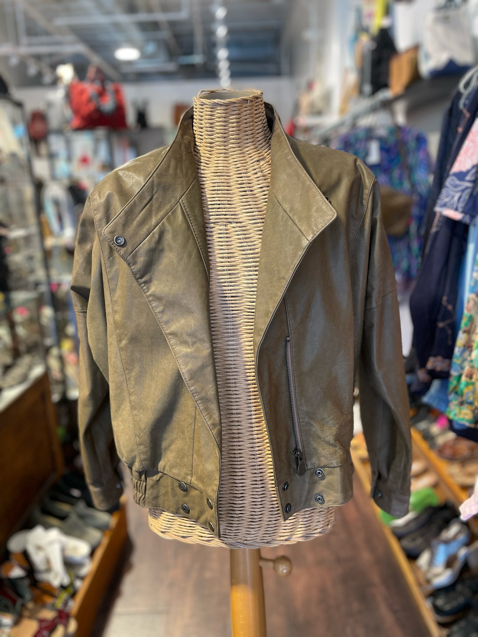 Dynasty Leather olive leather Vintage Jacket, Size S