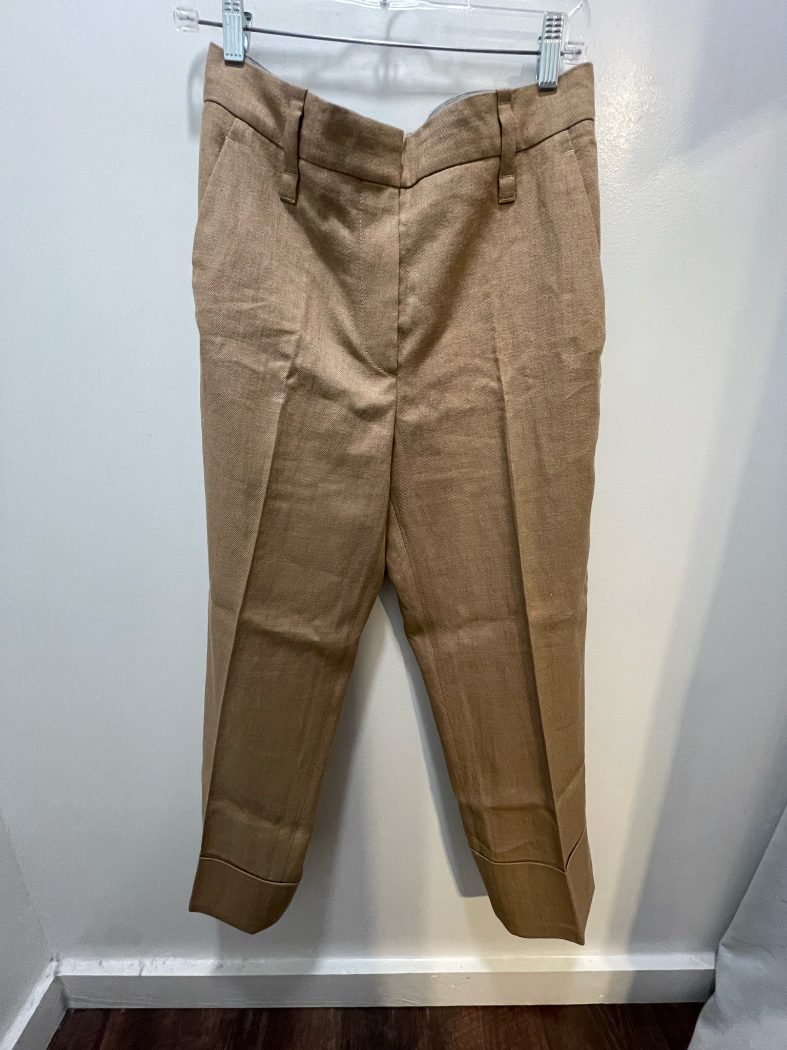 Brunello Cuccinelli Sand Linen Blend Slack style cuffed Pant, Size 6