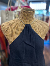 Load image into Gallery viewer, Scanlon&amp;Theodore Navy Silk chain detail Halter Top

