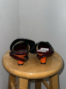 Rachel Comey brown, black, red Calf Hair W/Gemstones kitten heel Shoe, Size 9