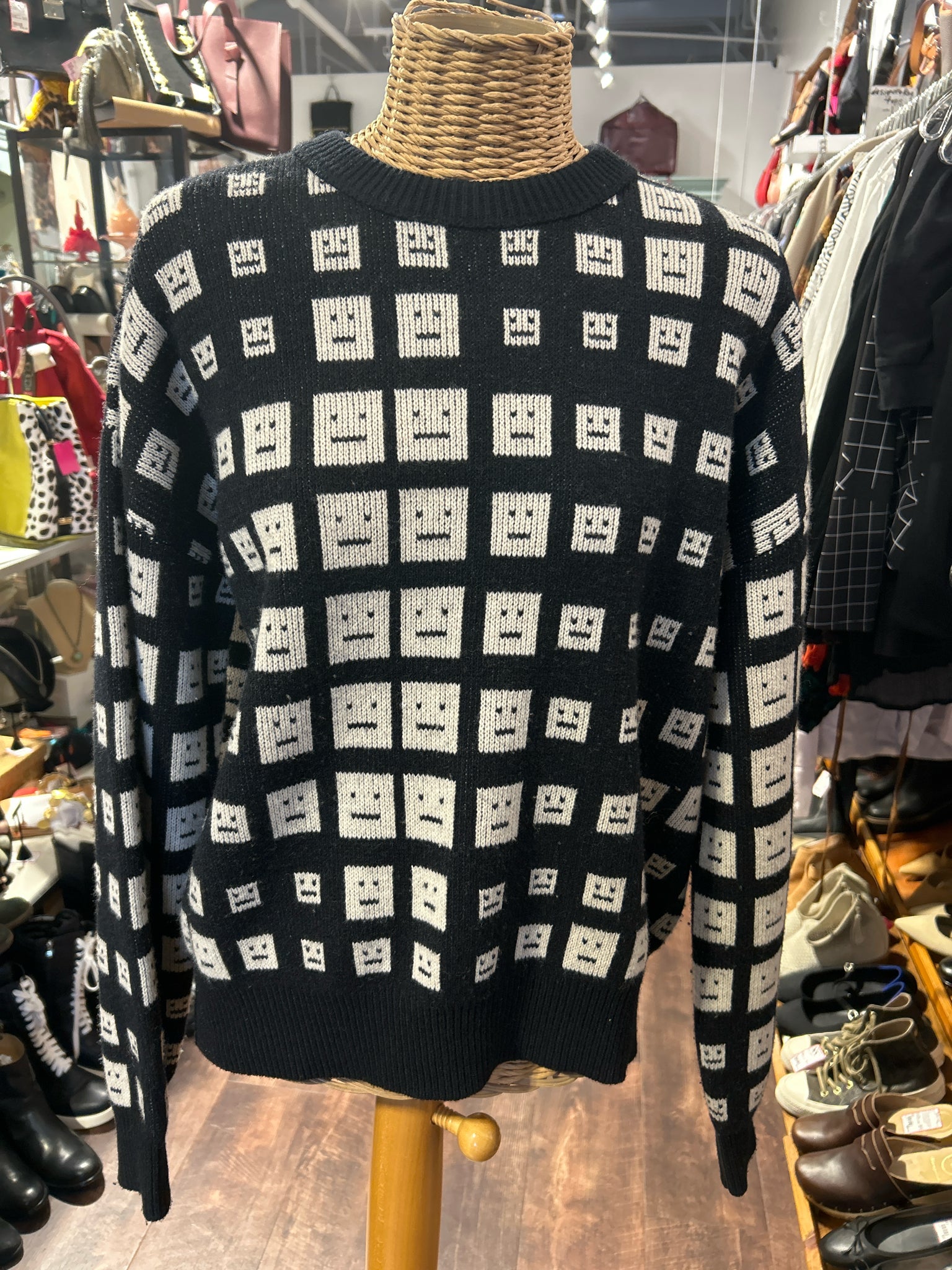 Acne Studios Black & Beige Wool faces Crew Neck Sweater