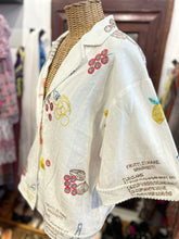 Load image into Gallery viewer, Caroline Constas White Linen embroidered button down short sleeve Top
