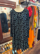 Load image into Gallery viewer, Alembika Black &amp; Teal nylon &amp; elastane Polka Dot Long sleeve ruffle bottom Dress, Size Plus Size
