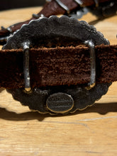 Load image into Gallery viewer, Adrienne Teeguarden Silver and brown Leather Western silver accent Belt, Size M/L
