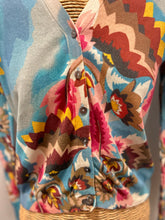 Load image into Gallery viewer, in bed with you Blue multi Cotton &amp; Silk Floral Button up long sleeve Sweater
