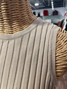 Allude Beige Cotton & Silk Ribbed Sleeveless Top