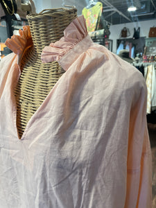 A Shirt Thing Peach Cotton Longsleeve Ruffle Top, Size M
