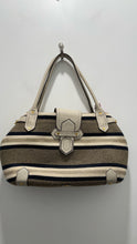 Load image into Gallery viewer, Eric Javits tan,white &amp; navy leather &amp; woven stripes Gold Hardware Purse
