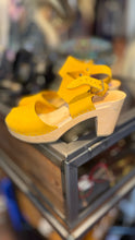 Load image into Gallery viewer, BRYR Mustard wood &amp; leather peep &amp; sling clog Shoe, Gently Worn, Size 39
