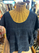 Load image into Gallery viewer, Mira Blackman Dark Wash Blend raw hem Boxy Top
