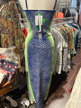 Load image into Gallery viewer, PH5 green &amp; blue Viscose blend spotted leg slit bodycon Dress, NWT!, Size M
