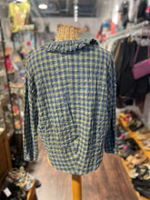 Load image into Gallery viewer, A Shirt Thing Blue &amp; Green Cotton Blend Checkered Ruffeld collar Top, Size P/S
