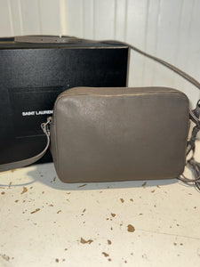 YSL Gray Leather Camera Crossbody Purse, Box & Cards included