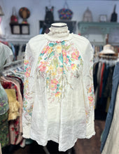 Load image into Gallery viewer, zimmermann bone &amp; multi Ramie Floral sheer long sleeve Top, Size 0=XS
