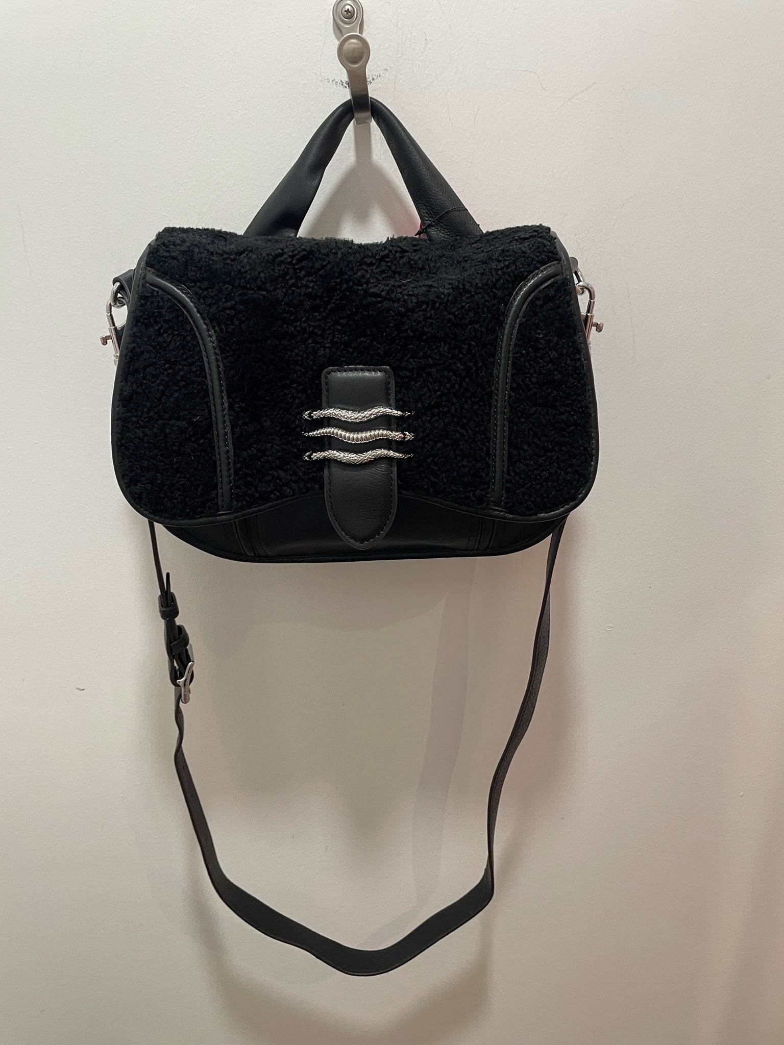 aimee kestenberg Black & silver Leather +Shearling crossbody Purse