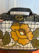 Load image into Gallery viewer, Isabella Fiore Black and white Leather Floral hand bag, Vintage
