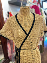Load image into Gallery viewer, STAUD Tan &amp; Black Woven trim design wrap cover up Dress
