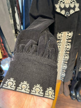 Load image into Gallery viewer, Figue Black &amp; Tan Cotton embroidered button down Top/Shacket, Size M
