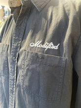 Load image into Gallery viewer, Modified unstudied wear Black Cotton Writing Longsleeve collared button up Top
