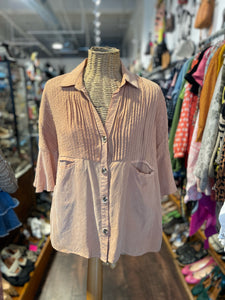 SANCIA Peach Cupro Button up shortsleeve Top