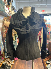 Load image into Gallery viewer, Issey Miyake Black Polyester pleated Longsleeve open neck Top, Size 3=L
