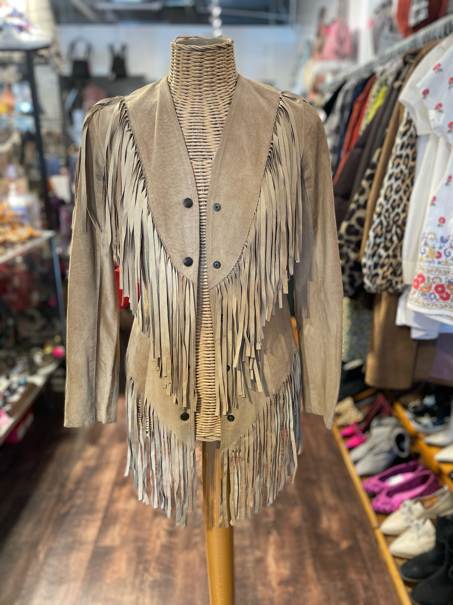 Reformation Tan Leather tassel button down Jacket, Size XS