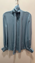 Load image into Gallery viewer, argent Blue Silk blouse W/Neck Tie Top Current, Size S

